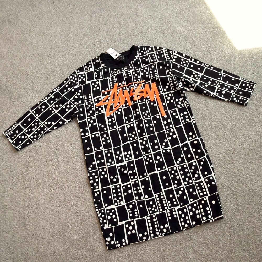 # Stüssy Stussy Domino Pattern T-Shirt Dress 100% Cotton Streetwear MEDIUM